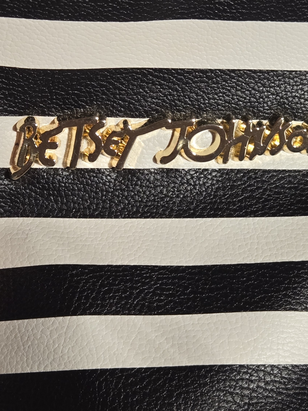 Betsey Johnson Black & White Striped Tote with Gold Logo